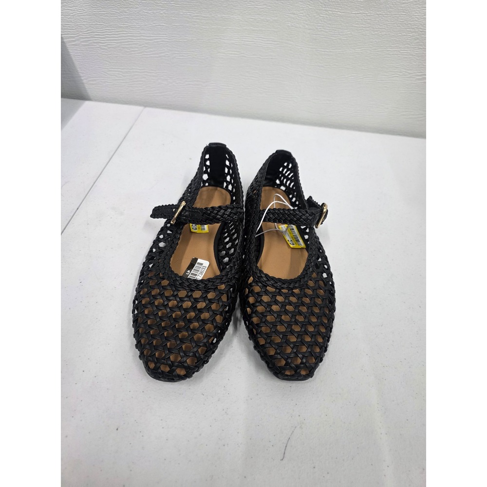 A New Day Womens Black Woven Mary Jane Flats Pointed Toe Buckle Strap Size 8